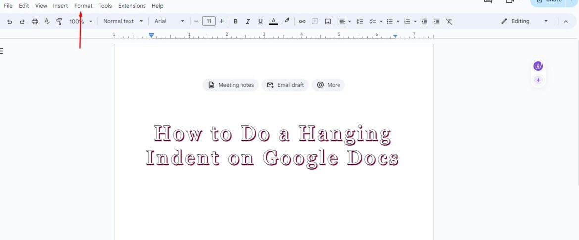 how to do a hanging indent on google docs