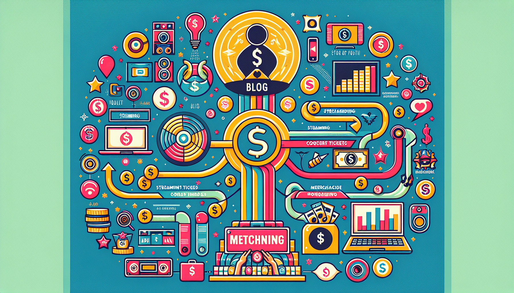 Guaynaa Net Worth Infographic showing multiple revenue streams for music artist including streaming, concerts, merchandise, and brand deals